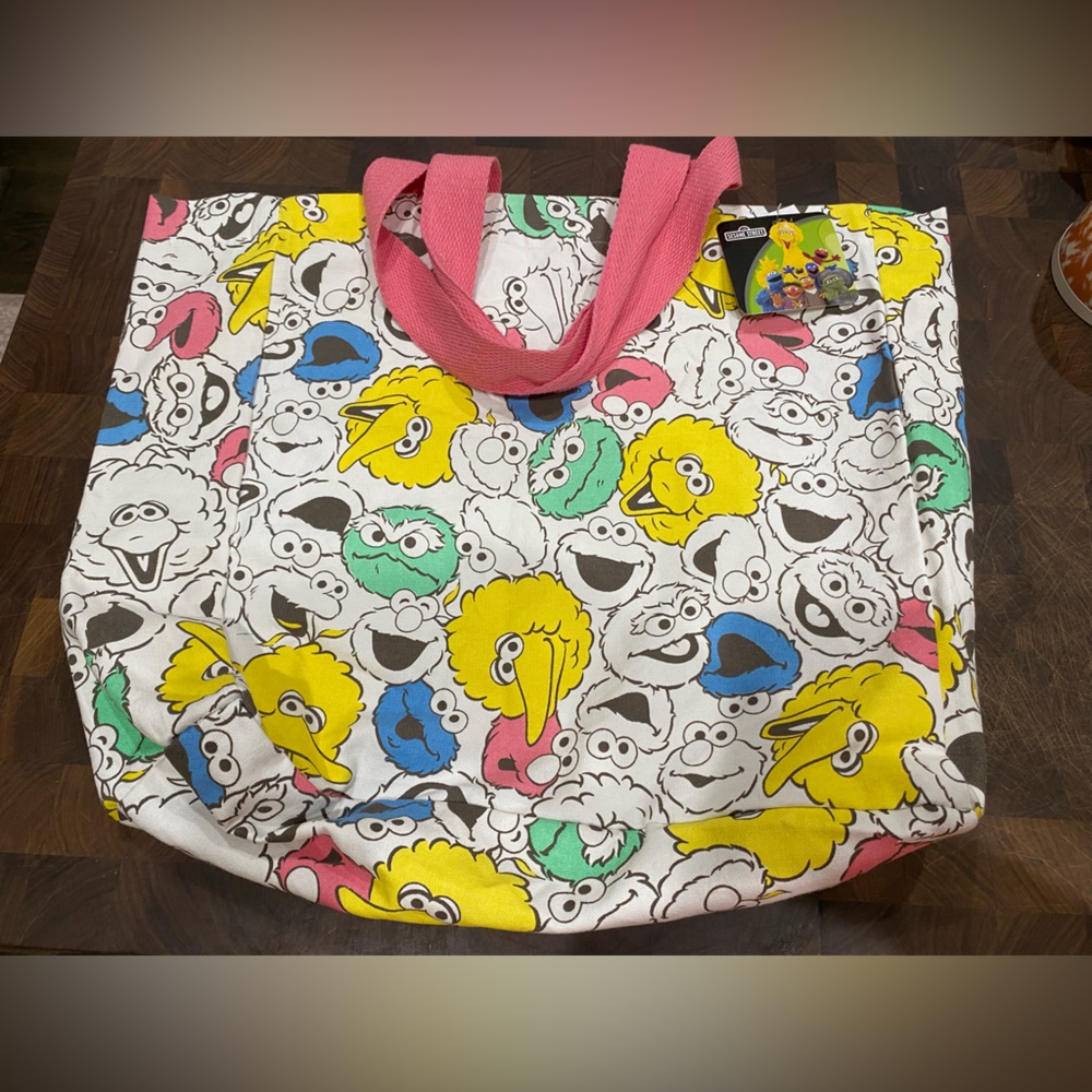 Sesame Street Big Bird, Elmo, Oscar & Cookie Monster canvas tote NEW